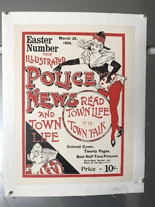 linen-backed March 1896 lithograph Poster Illustrated Police News and Town Life - Picture 1 of 5