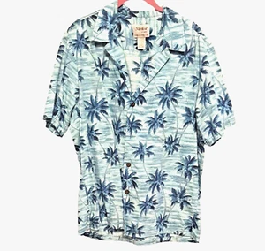 Mens Large Hawaiian Shirt Palm Trees Blue Naniloa Lamco Hawaii Beach Paradise - Picture 1 of 9