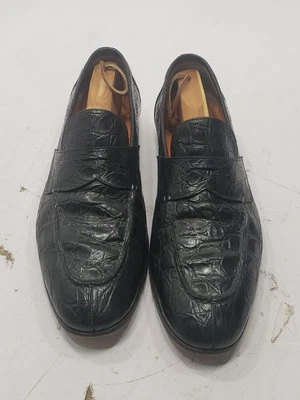 Mocasín sin cordones Santoni de cuero de cocodrilo negro para hombre talla 11 1/2D 15121 Foto 1 de 4