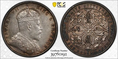 Straits Settlements, 1907 Edward VII Dollar. PCGS AU 50. 6,842,000 Mintage. - Image 1 of 4