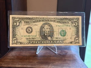 1995 OVERPRINT ERROR $5 Federal Reserve Note K Dallas, Texas Wet Ink Transfer - Picture 1 of 6