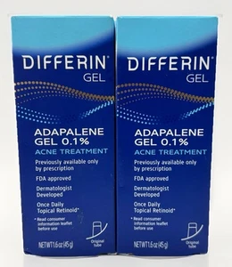 2 differin 1.6oz ea 0.1% adapalene gel acne exp 2026 original tube - Picture 1 of 2