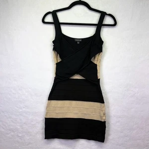 BEBE Y2K Vintage Colorblock Wrap Bandage Bodycon Mini Dress Black/Nude Size M - Picture 1 of 14
