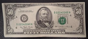 1977 fifty $50.00 dollar bill off center print very rare - Picture 1 of 2