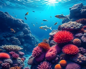 Coral Reef Scene in Pop Colors Art 8X10 Print - Picture 1 of 1