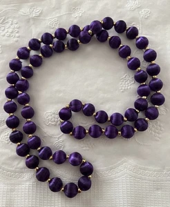 Vintage Necklace Spun Silk Satin Purple Beads Gold Tone Spacers 30” - Picture 1 of 4