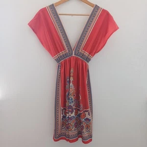 Forever 21 Dress Small Red V Neck Plunge Short Sleeved Summer Party 8 10 - Picture 1 of 4