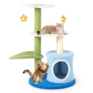 34.5 inch Cute Cat Tree, Flower Cat Tree with Sisal Scratching Post, Plush To... - Picture 1 of 9