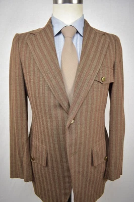 1960-70's Lee Wald Tailored Clothing Brown Striped Two Button Blazer Size: 36R - Image 1 of 4
