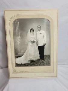 Vintage 50er Hochzeit Echt Foto Paar Braut Bräutigam Delmar Elmhurst IL Rahmen - Bild 1 von 8