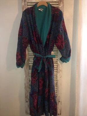 A17 Gold Label Victorias Secret Paisley Robe Terrycloth Lined Satin Pockets OSFA - Image 1 of 4