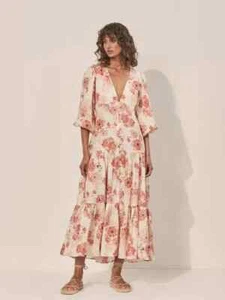 Kivari Florence Dress Size AU 14 / US 10 Linen Maxi Tiered Floral rrp $329 NWT - Picture 1 of 18