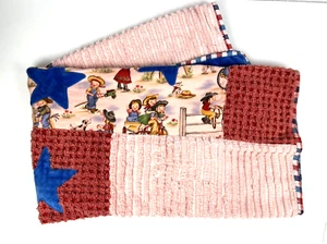 Baby Crib Retro Western Style Patchwork Quilt 35x41 Stars Chenille & Flannel - Picture 1 of 3