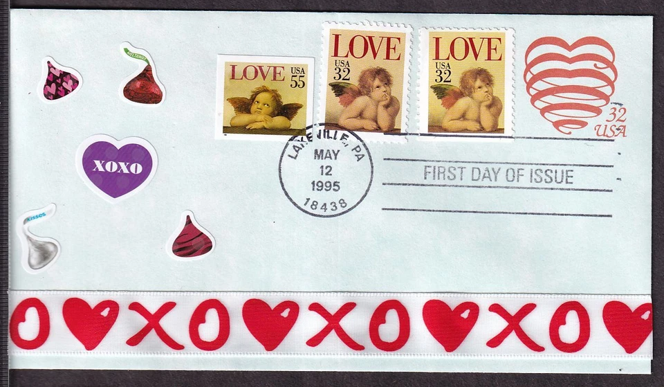 1995 Love Cherub Heart Sc U637 2957 2959 2960 sheet coil booklet with cachet - Image 1 of 1