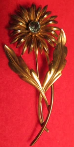 Symmetrische Sterling + 14k Blume Brosche Blume blau Kristall - Bild 1 von 15