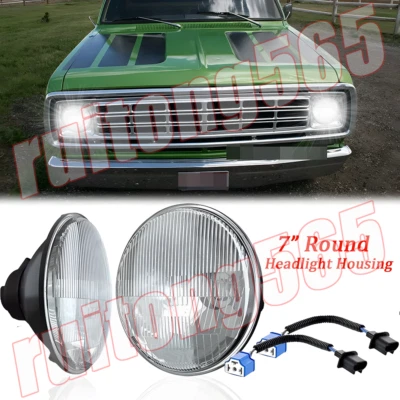 Par de faros LED redondos de 7 pulgadas DOT carcasa de vidrio para Dodge Dart 64-1976 D100 Foto 1 de 4