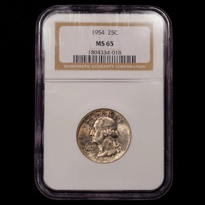 1954 Washington Silver Quarter 25c - NGC GRADED MS65 - GUNMETAL SPLATTER TONING - Image 1 of 4