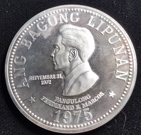 Philippines 1975 Proof Silver 50 Piso New Society Cover