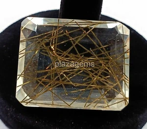 Emerald Cut 188 Ct Certified Golden Rutilated Quartz Loose Gemstone 41x33mm 4AUN - Picture 1 of 6