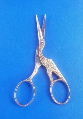 Vintage Gold Tone Crane Stork Bird Sewing Embroidery Scissors  - Image 1 of 4