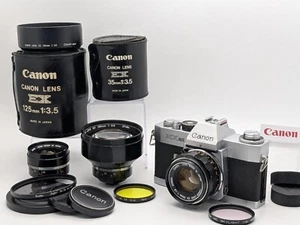 [N MINT Canon EX Auto Silver SLR Film Camera + 35 50 120mm Lenses from Japan - Picture 1 of 22
