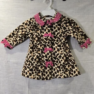 Bonnie Baby Dress Coat Jacket 12 Months Leopard Animal Print Fleece Pink Bow - Picture 1 of 9