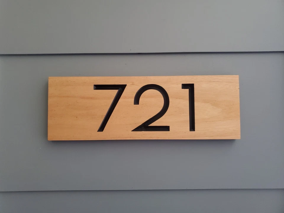 Custom Home Address Sign Street Number Plaque Modern Style Outdoor Wood House - Image 1 of 4