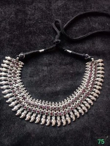 925 Sterling Silver Natural Ruby Stone Chokar Style Antique Look Necklace SSN01 - Picture 1 of 2