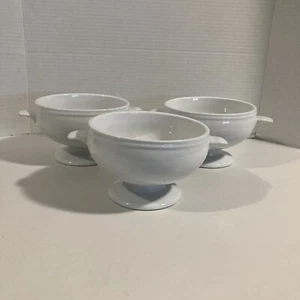 Pottery Barn Great White Set 3 Soup Bowls Double Handles Footed - Picture 1 of 4