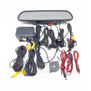 Car Reverse Rear View Mirror Monitor W/Backup Radar Parking Sensor Camera Kit - Bild 1 von 13