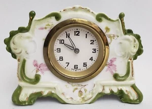 Small Vintage German Green Pink & White Porcelain Miniature Clock for Repair - Picture 1 of 7