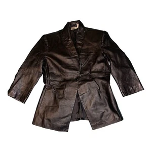 Newport News Easy Style Jacket Womens Leather Coat Buttoned Black Size 4 - Picture 1 of 11
