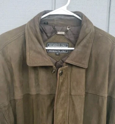 Chaqueta Bomber Vintage Años 90 Solo Miembros Marrón Oscuro Gamuza Cuero XL ¡BONITA! Foto 1 de 4