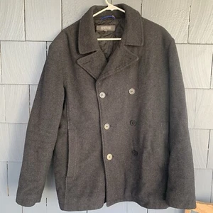 Kenneth Cole Reaction Gray Wool Blend Double-Breasted Pea Coat Size Large - Picture 1 of 21