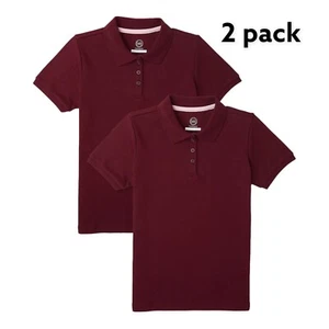 Wonder Nation Girls School Uniform Short Sleeve Interlock Polo Shirt, L 10-12 - Picture 1 of 3
