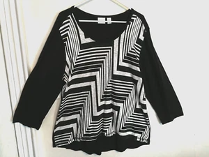 Chicos Weekends Womens Blouse 3 XL 16 Black White Tunic Shirt Top 3/4 Sleeve - Picture 1 of 5