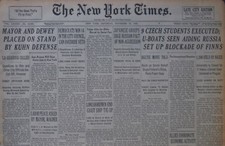 11-1939 WWII November 18 U-BOATS AIDING RUSSIA SET UP BLOCKADE OF FINNS - CZECH