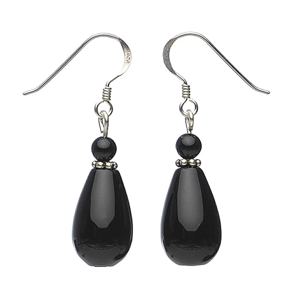 Orecchini Pendenti a Gancio Di Onice & 925 Argento, Gocce Nero, per Donna - Immagine 1 di 1