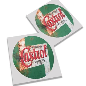 CASTROL WAKEFIELD Rusty look oil motorcycle decals graphics stickers x 2 pcs - Picture 1 of 2