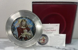 1987 US Historical Society Pewter/Stained Glass Easter Plate The Good Shepherd - Picture 1 of 8