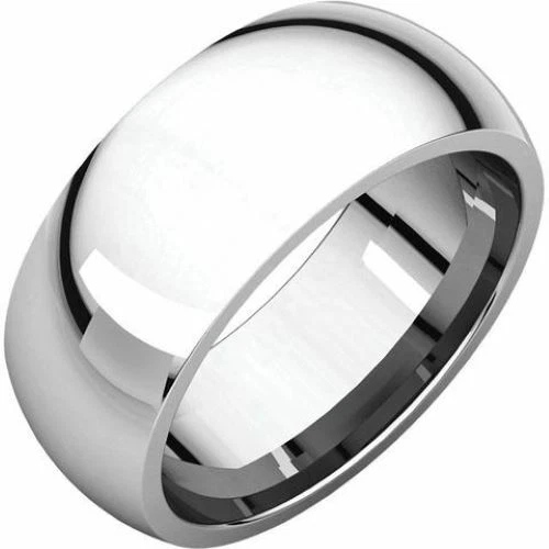8mm 18K Solid White Gold Plain Dome Half Round Comfort Fit Wedding Band Ring - Image 1 of 1