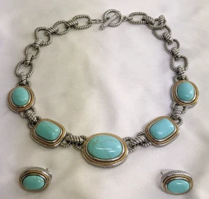 Costume Jewelry Turquoise Style Necklace & Earrings Lot of 3 Pcs LW - Picture 1 of 7