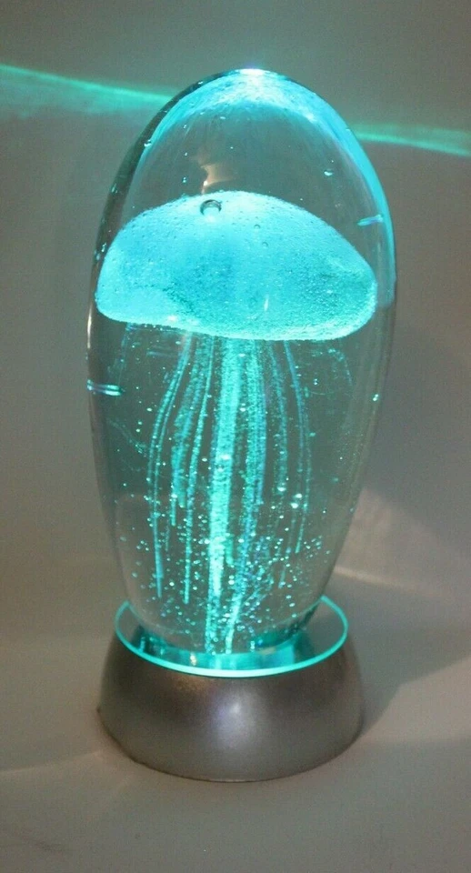 CHIC DESIGN 6" Glass Glow in dark Jellyfish clear background w white LED Light Silver Base