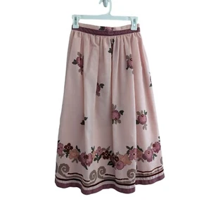Vintage 1970s Victor Costa Ltd. Floral Midi Skirt Pink Velvet Size 2 - Picture 1 of 8