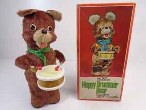 Rare Vintage Battery Operated Happy Drummer Bear Made In Taiwan ( Not Working ) - Picture 1 of 16