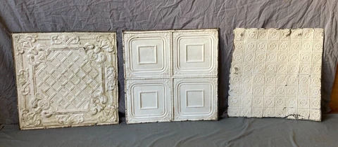 Lot of 3 Antique Tin Ceiling  2' x 2' Shabby Tile 24" SQ Chic VTG Crafts 52-23A Cover