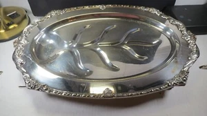 Sheridan Silver Plated, Footed Meat Tray with Well, Vintage, 19.5" x 13", - Picture 1 of 7