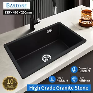 Black Granite Stone Single Big Bowl Kitchen Laundry Sink Top/Under/Flush Mount - Picture 1 of 4