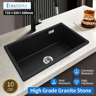 Black Granite Stone Single Big Bowl Kitchen Laundry Sink Top/Under/Flush Mount - image 1 of 4