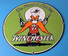 Panneau vintage en porcelaine Winchester - moustache fusils armes à feu panneau pompe à gaz